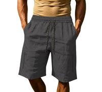 Generisch Short de sport pour homme, extensible, léger, respirant, avec élastique et cordon de serrage, couleur unie, pantalon de randonnée, pour l'été, la gym, le basket-ball, gris, M