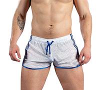 Generisch Short de sport pour homme - Short de sport court en maille respirante - Short de musculation - Short de course pour l'entraînement, le bodybuilding, la gym, le sport, les loisirs, Blanc., XL