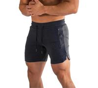 Generisch Short de survêtement pour homme - Léger - Couleur unie - Short de course - Short de sport - Séchage - Avec cordon de serrage - Avec poches et fermetures éclair, Marine de guerre., M