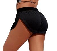 Generisch Short de yoga en velours pour femme - Taille haute - Pole Dance - Hotpants - Gym - Entraînement - Coupe ajustée active - Short rave, Noir , 5XL