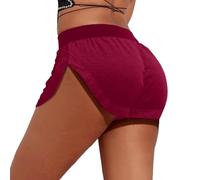 Generisch Short de yoga pour femme - Mini short de yoga en velours - Taille haute - Pole Dance - Hotpants - Gym - Entraînement - Coupe ajustée active - Short rave - Bas - Imprimé, rouge, M