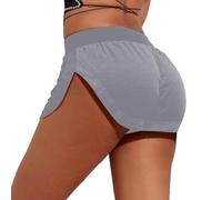 Generisch Short de yoga sexy en velours pour femme - Taille haute - Pole Dance - Hotpants - Gym - Entraînement - Coupe ajustée - Short rave, gris, M