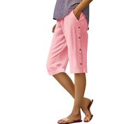 Generisch Short décontracté pour femme avec taille élastique, coupe ample pour les activités de plein air, respirant, cinq poches, boutonné, polyvalent pour les voyages, les loisirs, Rose, S