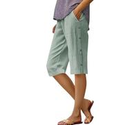 Generisch Short décontracté pour femme avec taille élastique, coupe ample pour les activités de plein air, respirant, cinq poches, boutonné, polyvalent pour les voyages, les loisirs, vert, L