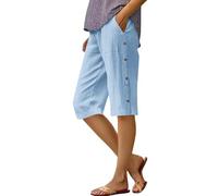 Generisch Short décontracté pour femme avec taille élastique, coupe ample pour les activités de plein air, respirant, cinq poches, boutonné, polyvalent pour les voyages, les loisirs, bleu clair, L