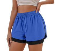 Generisch Short décontracté pour femme, tissu doux extensible avec taille élastique, double couche, uni, respirant, pour la vie quotidienne, le bureau, les voyages au printemps, bleu, S