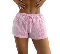 Generisch Short d'été à rayures pour femme - Couleur unie - Avec cordon de serrage - Boxer à jambes larges - Respirant - Short de plage - Pantalon de loisirs - XS à XXL, a, S