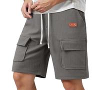 Generisch Short d'été baggy cargo pour homme - Bermuda - Kaki - Pantalon de travail avec poche et cordon de serrage - Pantalon cargo décontracté vintage 3/4 - Pantalon d'été - Short de course