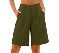 Generisch Short d'été décontracté pour femme - Bermuda décontracté - Grandes tailles - Pantalon baggy en lin - Pantacourt - Taille élastique - Jambes larges - Pantalon d'été léger