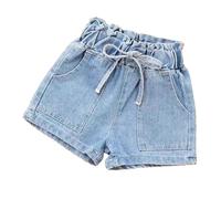 Generisch Short d'été en jean pour tout-petits avec broderie ours - Joli short de loisirs pour petites filles - Vêtements pour enfants, bleu clair, 13-14 ans