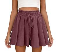 Generisch Short d'été en lin pour femme - Taille élastique - Léger et ample - Taille haute - Grande taille - Pantalon à jambes larges - Avec poches - Confortable et décontracté - En coton, Rose, XXL