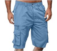 Generisch Short d'été léger et aéré pour homme - Short cargo sportif avec poches - Short en jean - Taille élastique - Short de travail boutonné - Grandes tailles - Short de sport, bleu, XL