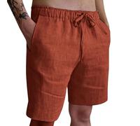 Generisch Short d'été pour homme - Bermuda en lin - Taille élastique - Pantalon de jogging léger - Coupe ample - Short de plage confortable - Short d'été décontracté, Bordeaux, L