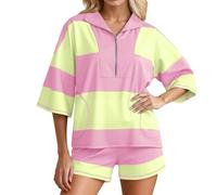 Generisch Short élégant avec col en V, design rayé pour des tenues décontractées, facile d'entretien, polyvalent pour les activités de loisirs, combinaison de baskets, convient au quotidien, Vert