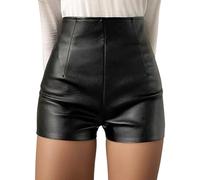 Generisch Short en cuir synthétique pour femme avec coupe ajustée pour des tenues élégantes de printemps et d'automne ainsi que des tenues de club séduisantes, Noir , L