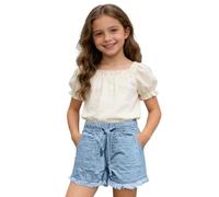 Generisch Short en denim stretch à taille haute pour fille élastique confortable idéal pour jouer les jours d'été, bleu clair, 5-6 ans