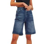 Generisch Short en jean pour femme - Taille haute - Décontracté - Longueur genou - Respirant - Vintage - Streetwear - Trekking - Jeans d'été avec poche à monnaie, bleu, XL