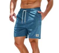 generisch Short gaufré pour homme 2024 - Short de loisirs - Léger et extensible - Avec 2 poches - Short d'été pour homme - Short court en velours côtelé - Bermuda de sport pour homme, bleu, L