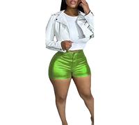 Generisch Short métallisé pour femme, short en cuir PU, short brillant avec taille haute, pantalon court moulant pour la danse, le sport, le carnaval, le look mouillé, les fêtes, les boîtes de nuit
