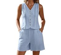Generisch Short minimaliste 2026, débardeur décontracté sans manches - Un ensemble décontracté deux pièces, bleu clair, S