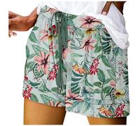 Generisch Short pour femme avec imprimé grande taille 2024, été, plage, cordon de serrage, short avec poches, ample, mignon, vacances, vêtements tendance, rouge, XL