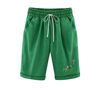 Generisch Short pour femme - Grandes tailles - Style bohème - Longueur genou - Avec cordon de serrage - Bermuda - Pantalon de loisirs - Pantalon en lin stretch - Taille haute - Tailles S à XXL