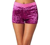 Generisch Short pour femme - Paillettes - Couleur unie - Taille haute - Taille élastique - Confortable - Coupe skinny - Pantalon d'été décontracté et respirant - Pour festival, rave, fête, streetwear