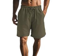 Generisch Short pour homme en coton et lin - Couleur unie - Léger - Taille élastique - Bermuda d'été avec cordon de serrage et poches, vert, 4XL