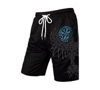 Generisch Short pour homme - Imprimé Viking - Motif Viking - Short de sport Vegvisir Boussole - Short de loisirs avec cordon de serrage - Bermuda nordique - Rune gothique - Été décontracté - Short de