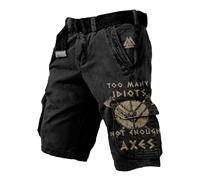 Generisch Short pour homme - Imprimé Viking - Motif Viking - Short de sport Vegvisir Boussole - Short de loisirs avec cordon de serrage - Bermuda nordique - Rune gothique - Été décontracté - Short de