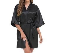 Generisch Short - Satin soyeux pour femme - Chemise de nuit douce avec coupe féminine - Mode de nuit élégante pour les occasions spéciales - Tissu léger avec une brillance élégante - Mariage ou, Noir