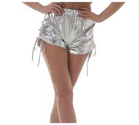Generisch Short taille haute performance pour femme avec cordon de serrage comme short de loisirs tendance dans des couleurs pures, argenté, XXL