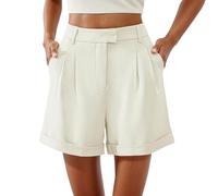 Generisch Short taille haute pour femme, avec plis élégants pour un port confortable au quotidien, avec un aspect décontracté chic et respirant, idéal pour le travail, les voyages, les vacances, Blanc