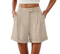 Generisch Short taille haute pour femme, avec plis élégants pour un port confortable au quotidien, avec un aspect décontracté chic et respirant, idéal pour le travail, les voyages, les vacances, beige
