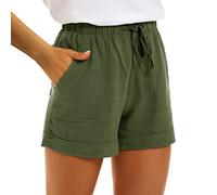 Generisch Shorts Garçons 140 Coton Taille Haute Décontracté Pantalon de Poche Lâche Jambe Droite Mode Pantalons de Sport Happy Shorts Boxers Bière, Vert armée., L