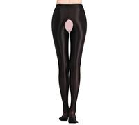 Generisch Silk Lubricating Oil Brillant Grande Ouvert Slip On-Combinaison Collants Sexy Bretelles, Noir , M