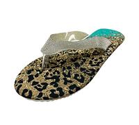 Generisch Sketches Chaussures pour femme Rouge Femmes Été Strass Slip On Motif Léopard Casual Open Toe Plat Bas Souple Chaussures Respirantes Sandales Pantoufles Chaussures Femme Argent, kaki, 41 EU