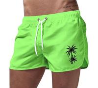 Generisch Slip de bain pour homme Plage Loisirs Voyage Polyester Cocotier Imprimé Short Bière Maillot de bain Homme, vert, 3XL