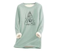 Generisch Snowboard avec arbre de Noël et chats imprimés, couleur unie, manches longues, polaire épaisse et chaude, vêtements de sport pour femme hiver, Vert clair., S