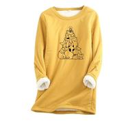 Generisch Snowboard avec arbre de Noël et chats imprimés, couleur unie, manches longues, polaire épaisse et chaude, vêtements de sport pour femme hiver, jaune, XXL