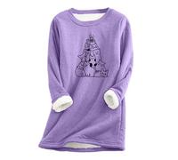 Generisch Snowboard avec arbre de Noël et chats imprimés, couleur unie, manches longues, polaire épaisse et chaude, vêtements de sport pour femme hiver, lilas, 3XL