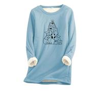 Generisch Snowboard avec sapin de Noël et chats, imprimé, couleur unie, manches longues, polaire épaisse et chaude, vêtements de sport pour femme, hiver, bleu ciel, 4XL
