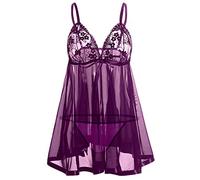 Generisch Soie S-6XL Vêtements de nuit en dentelle pyjama pyjama est charmant lingerie pour les femmes enceintes, lilas, 3XL