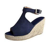 Generisch Solide Décontractée Mode Roman Femmes Boucle Femmes Chaussures compensées Sandales Femmes Sandales, bleu foncé, 43 EU