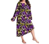 Generisch Sous-robe blanche à manches longues pour femme avec imprimé papillon et épaules recoupées Chemise de nuit courte, jaune, XXL