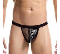 Generisch Sous-vêtement pour homme avec fermeture éclair en PU et string ouvert, Noir , taille unique