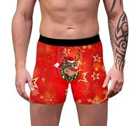 Generisch Sous-vêtement pour homme de longueur moyenne durable avec impression de dessin animé pour une liberté de mouvement optimale, moments de fête élégants, rouge, XXL