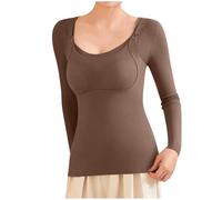 Generisch Sous-vêtement thermique à manches longues pour femme - Soutien-gorge d'allaitement - Sous-vêtements thermiques, café, M