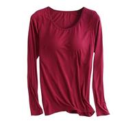 Generisch Sous-vêtement thermique pour femme Automne Hiver Épais Haut en velours fin Body Shaping T-shirt à manches longues avec rembourrage poitrine Soutien-gorge Bonnet Pyjama sexy pour femme, rouge