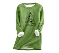 Generisch Sous-vêtement thermique pour femme avec joli motif d'arbre de Noël et chat - Manches longues - Polaire chaude et douce - Coupe ajustée pour un confort optimal, vert, XXL